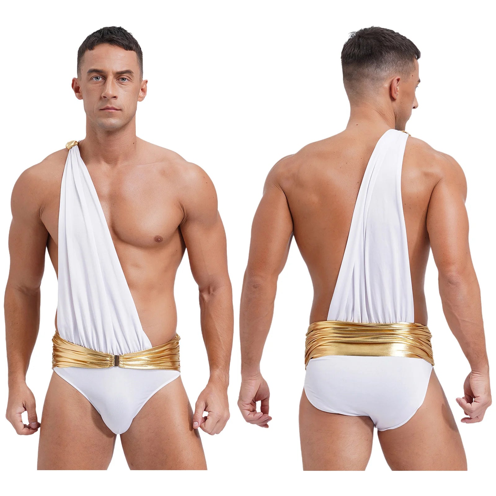 Men's Halloween Mythology Ancient Greek Roman Knight Warrior Cupid Costume Metallic - White / 3XL