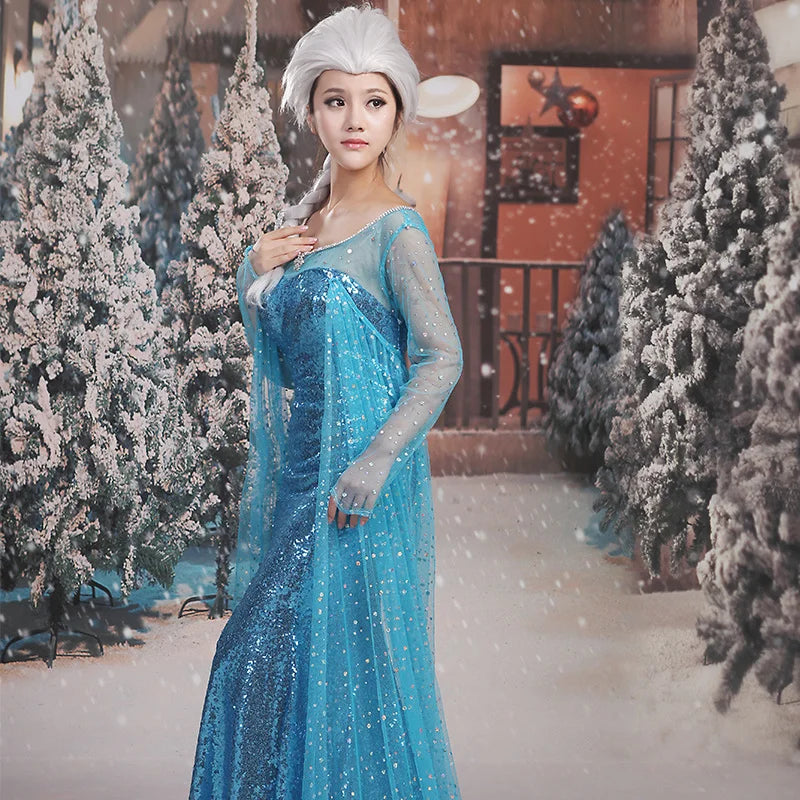 Ice Snow Costume Blue Dress Princess for Game Fancy Queen Set for Girl Female Custom Made - L