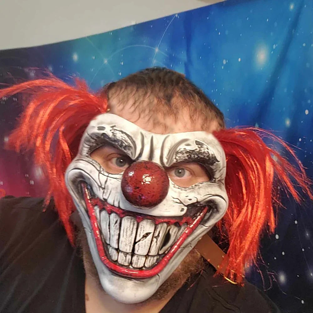 Twisted Carnival Sinister Clown Creepy Clown Mask Cosplay Bloody Half Face Clown Latex