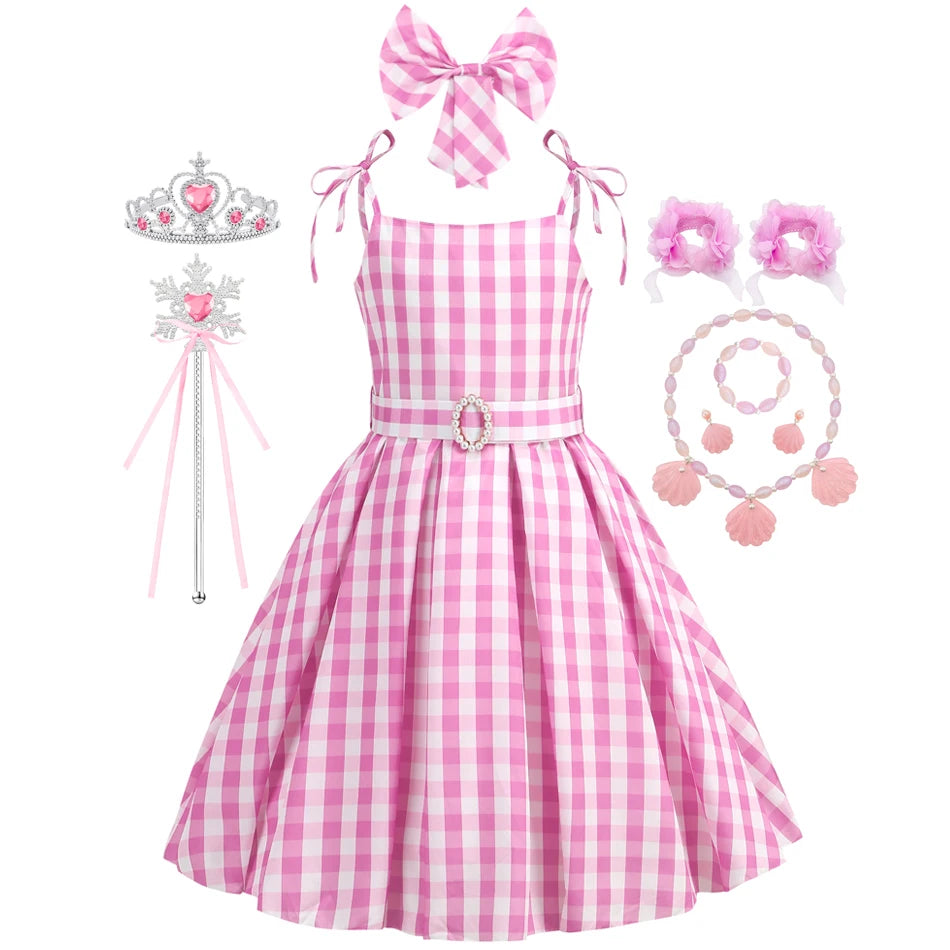 Girls Pink Plaid Princess Halloween Costume Dress