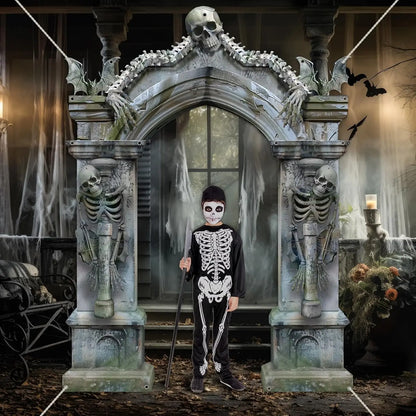 Halloween Skeleton Party Decorations Scary Tombstones Door Banner Creepy Bats Photo Booth - Discount Halloween City
