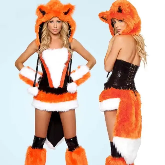 Adult female sexy and cute green caterpillar frog Halloween party fox costume animal role-playing costume and big tail costume