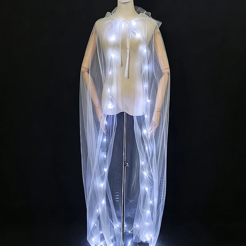LED Light-Up Ghost Cloak – Halloween Cape & Hat Set Options