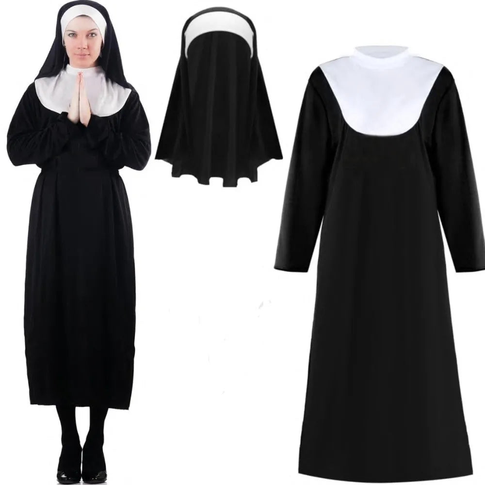 Black Nun Costume – Full-Length Halloween Dress, Styles A & B