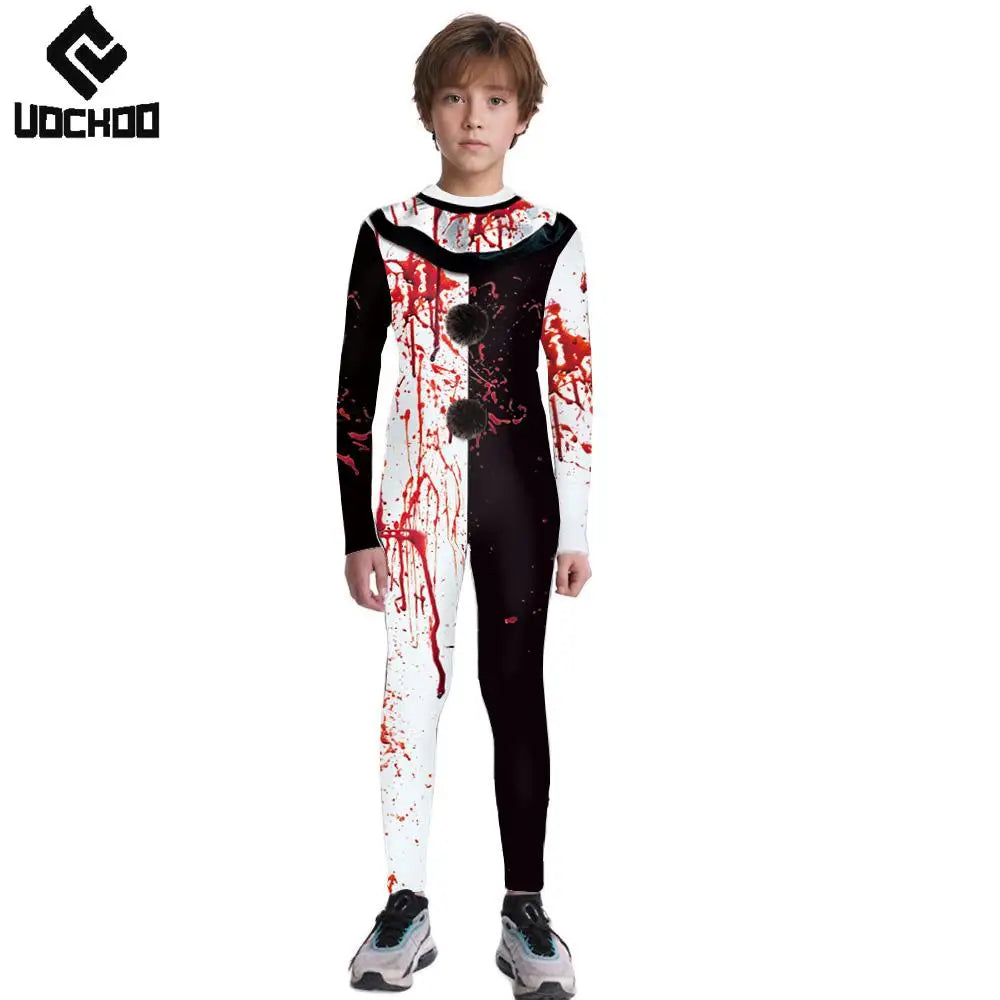 Halloween Skeleton Jumpsuit Bloody Clown Cospaly Costume Robot Day of the Dead Bloody - boy-1003 / XL
