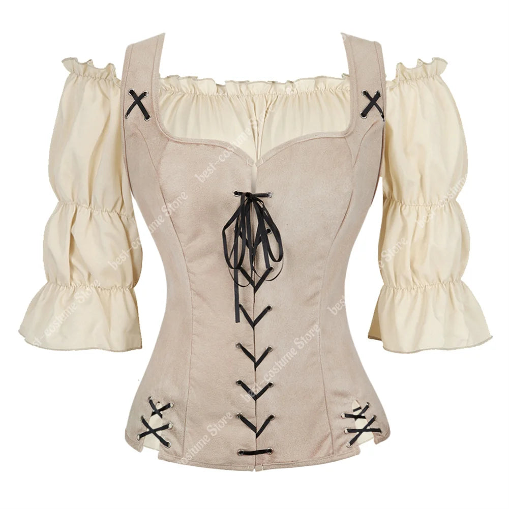 Pirate Costume Women Medieval Vest Costume Plus Size Medieval Blouse Tops 2 Pieces