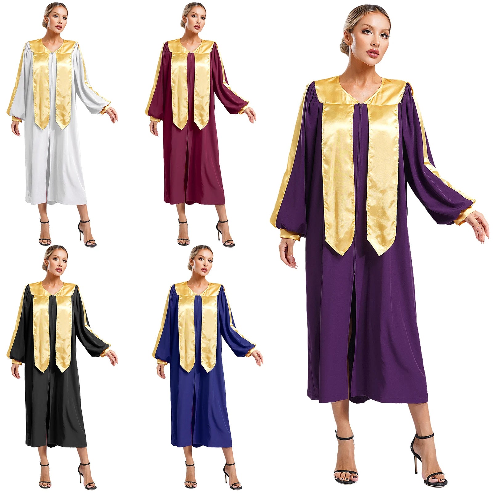 Adult Church Choir Robe V-neck Long Sleeve Judge Robe Graduation Gown Costume - alternate view 2