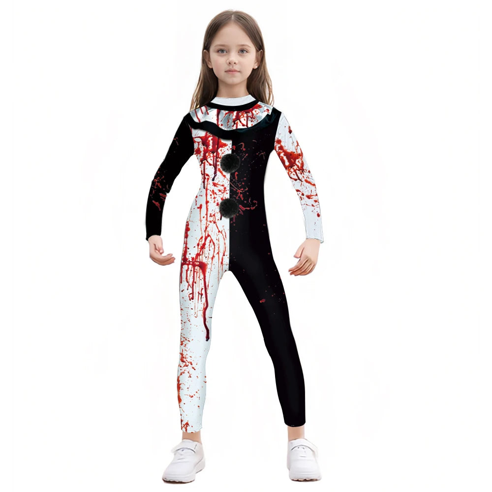 Halloween Skeleton Jumpsuit Bloody Clown Cospaly Costume Robot Day of the Dead Bloody - boy-1003 / XXL