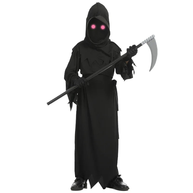 Costume Grim Reaper Scary Skeleton Costume Children Glowing Red Eyes Grim Reaper