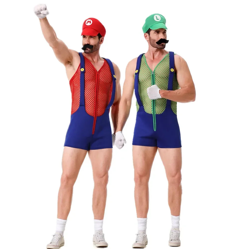 Men's Anime Super Luigi frères plombier drôle combinaison Costume - alternate view 2
