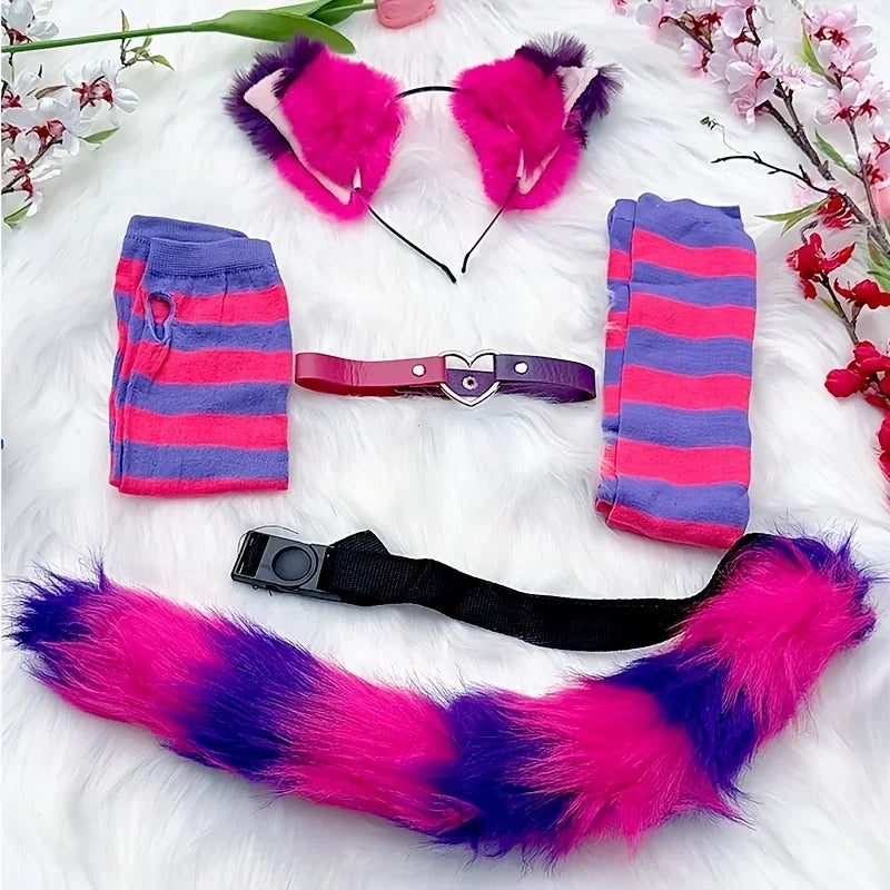 Black and white stripes furry tail socks acting props Gloves - alternate view 4