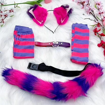 Black and white stripes furry tail socks acting props Gloves - alternate view 4