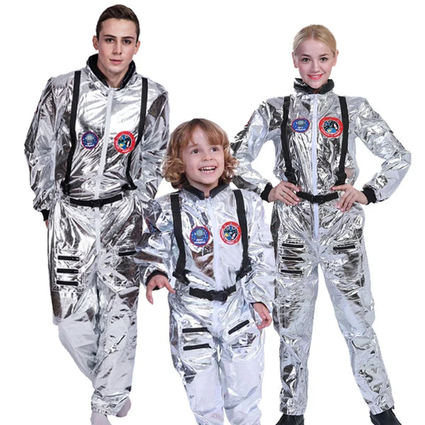 Halloween Adult Kids Astronaut Costume Silver Spaceman Men Women Space Suit Halloween - kids / S