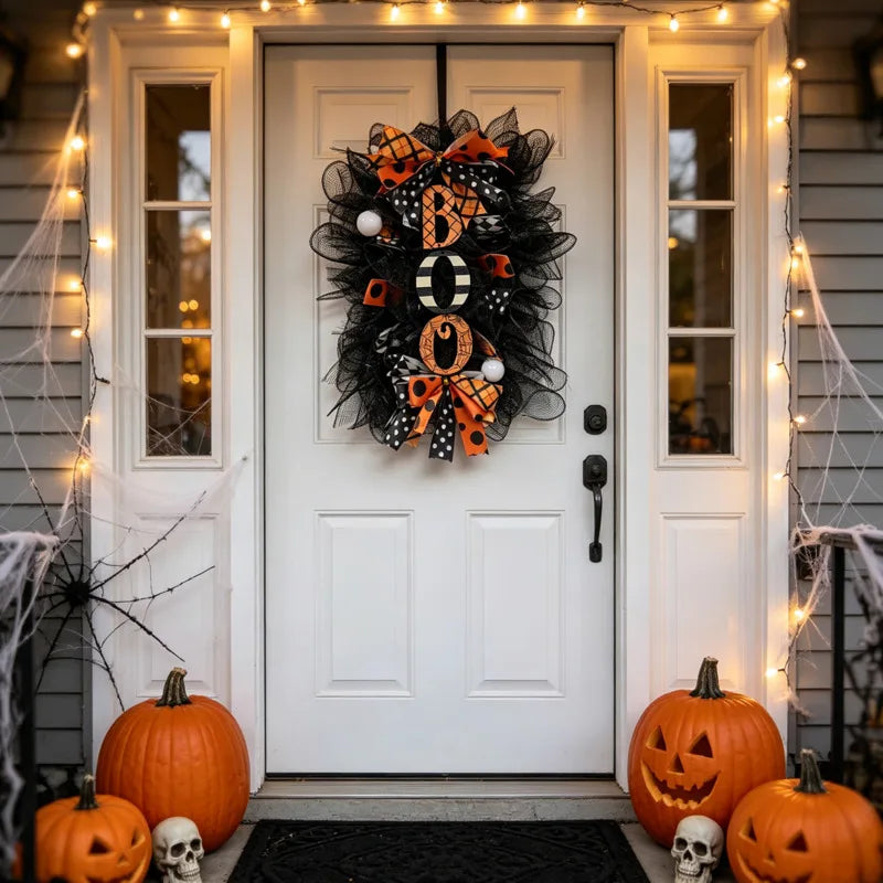 50x30cm Halloween BOO Wreath Pumpkin Door Hanging Garland Front Door Porch - product image 2