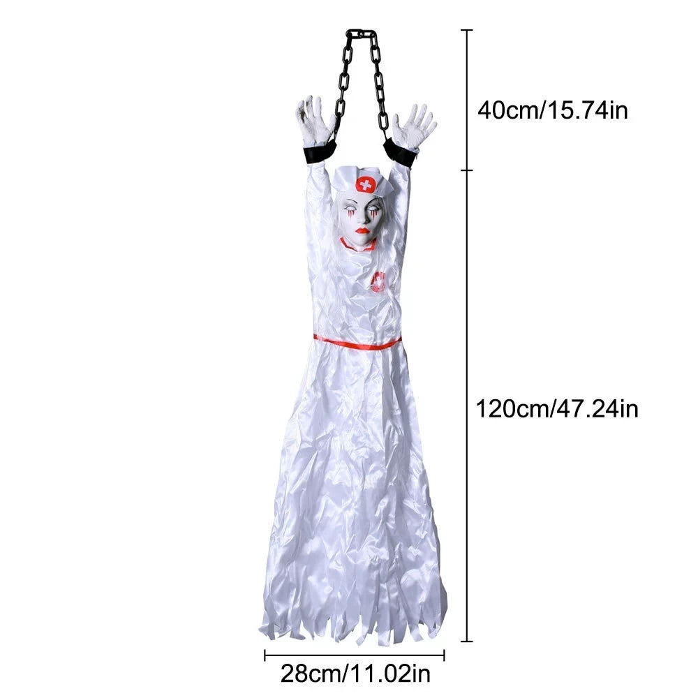 Props Animated Hanging Clown with Chain Glowing Eyes Creepy Sound for Haunted House - G