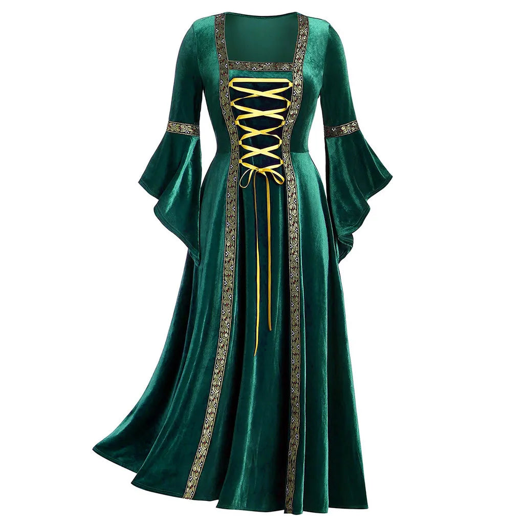 Women's Medieval Sleeve Vintage Vampire Witch Victorian Gothi Halloween Costume - Green / XXL