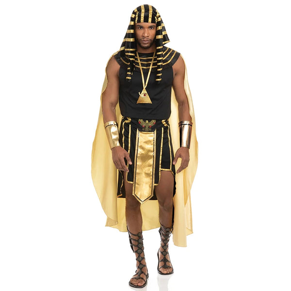 Men's Egyptian Pharaoh Costume - 7-Piece Gold Trim Set