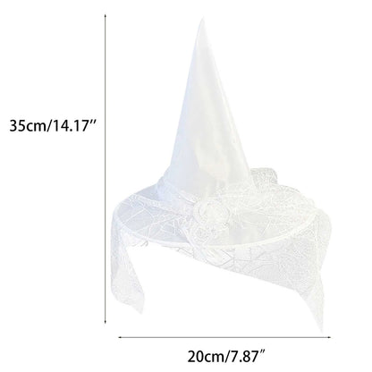 White Witch Hat with Veil Adult Halloween Party Cosplay Wizard Hat Girls Princess Dress Up Costume Accessory - product image 3