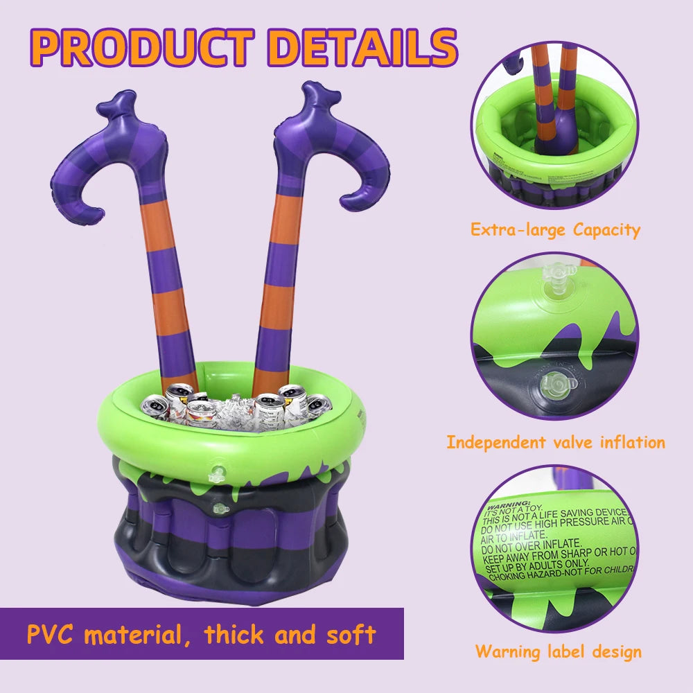 Inflatable Witch Legs Cauldron Cooler, Blow-Up Witch Pot Ice Bucket for Spooky Themed Parties, Halloween - product image 4