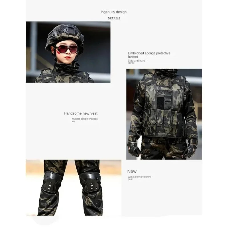 Tactical Military Uniform for Kids Day Camouflag Disguise Adult Halloween Costume for Kid - Picture style 01 / 180CM