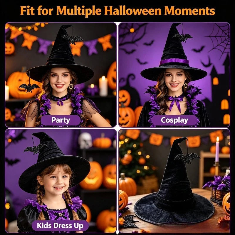 Halloween Crumpled Witch Hat Party, Witch Hat Black Velvet Witch Costume - product image 5