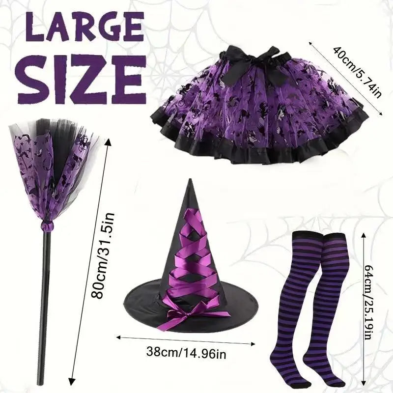 Halloween Party Witch Costume Set for Adults - Tulle Skirt + Witch Hat + Bat Accents, Purple Witch Outfit - product image 3