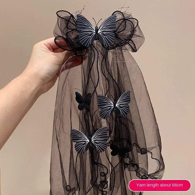 Light Up Black Halloween Veil Headband Women Girl Day of The Dead Butterfly - product image 10