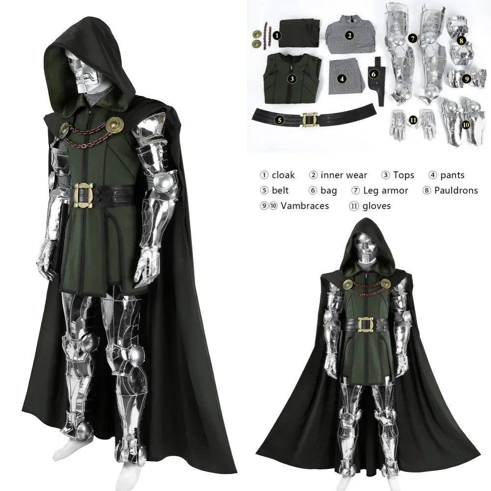 Halloween Black Doom Costume Vest Pants Cloak Outfit Full Set and Individual Items Are - Under top pants / L