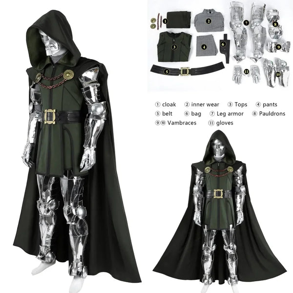 Halloween Black Doom Costume Vest Pants Cloak Outfit Full Set and Individual Items Are - Under top pants / L