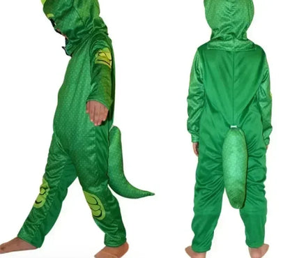 Halloween Animal Costume Girl Boy Super Owl Hero Jumpsuit Mask Cute Costume Cat Gecko - S / Green