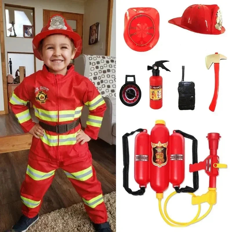 120CM Kids Firefighter Halloween Costume Set – 5-Piece