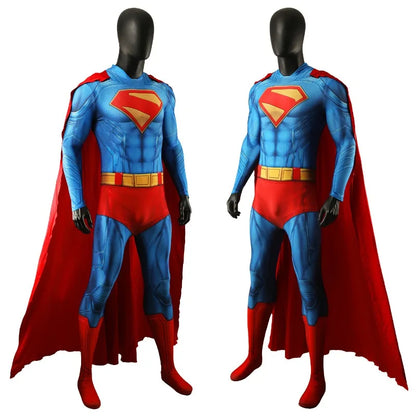 Superman Costume 3D Printed Blue Zentai Jumpsuit with Red Cape for Men Superhero Halloween - Clothes Cloak / XXL