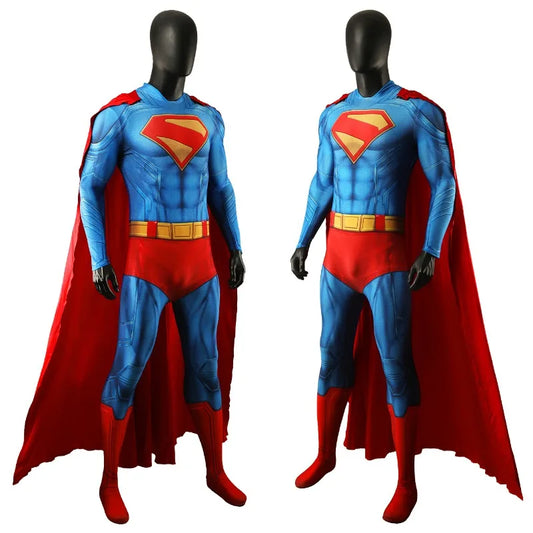 Superman Costume 3D Printed Blue Zentai Jumpsuit with Red Cape for Men Superhero Halloween - Clothes Cloak / XXL