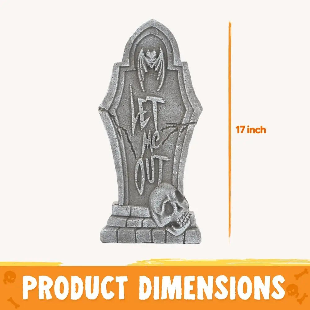 17-Inch Halloween Foam Tombstones Set – 5 Pack Graveyard Yard Decorations with 12 Stakes