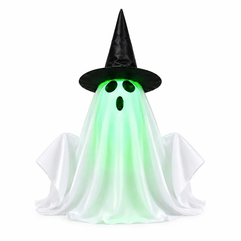 Rising Halloween Ghost Decor With Witch Hat, Glowing Green Face With Spooky Sound Effect, Tabletop Haunted