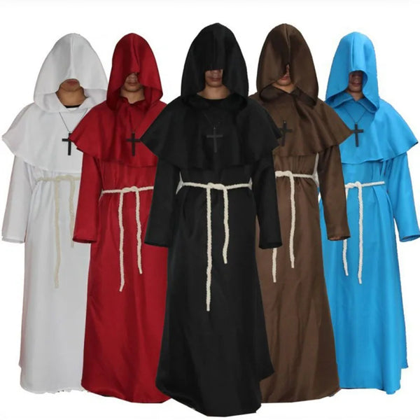 Medieval Ancient Monk Robes Wizard Priest Mask Halloween Mask - black / XXL