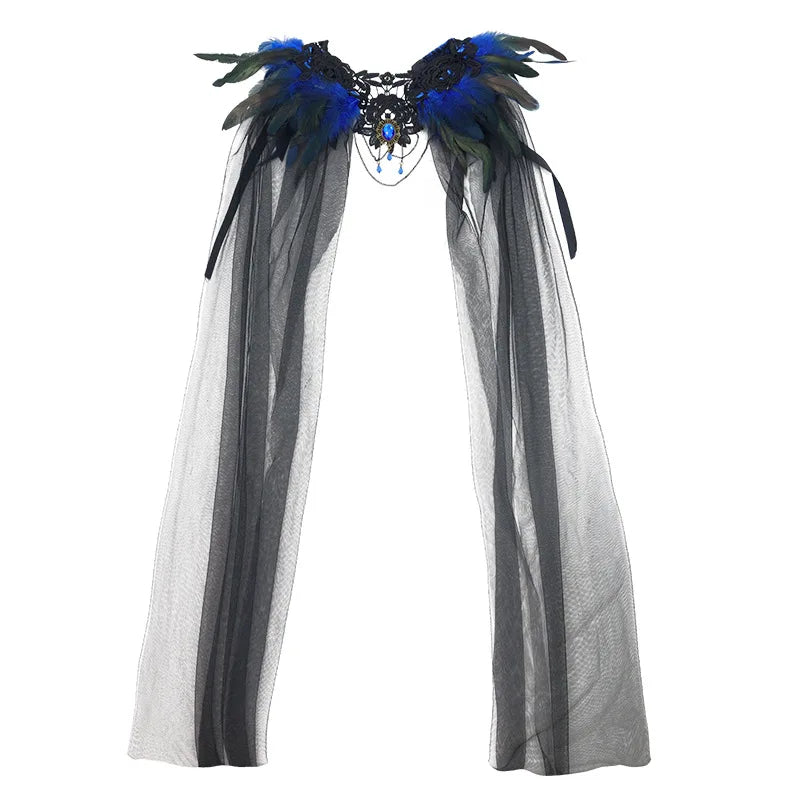 Witch Vampire Bride Medieval Feather Tulle Cloak Halloween Costume - product image 9