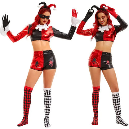Halloween Circus Funny Clown Cosplay Costume Stage Role Playi Costume with Headband Gloves Checkered Socks - product image 2