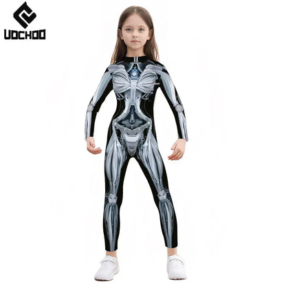 Halloween Skeleton Jumpsuit Bloody Clown Cospaly Costume Robot Day of the Dead Bloody - girl-1003 / M