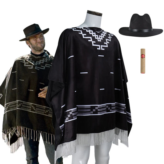 Men's Cowboy Movie Clint Eastwood Poncho Serape Aztec Pattern Costume
