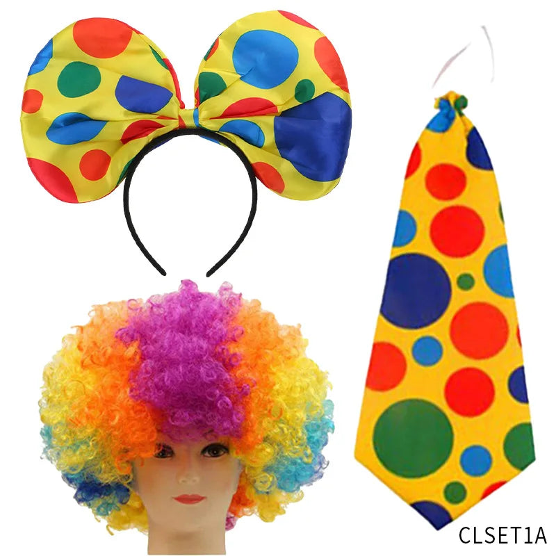 Clown Costume - Nose Wig Bow Tie Shoes Headband Gloves Hat Stockings and Vest Dress Up - 24 / One Size