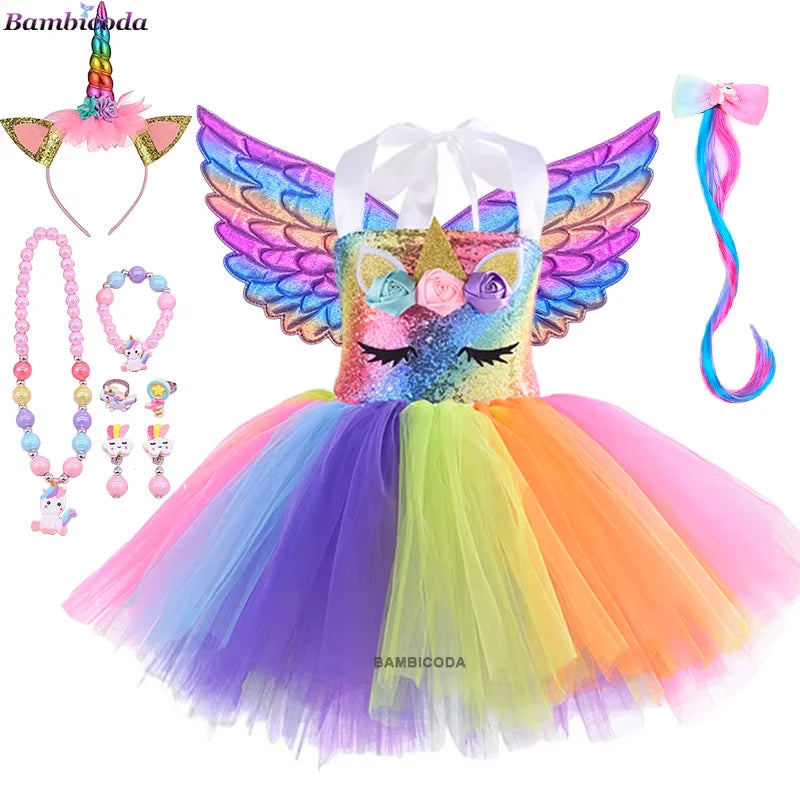 Girls Shiny Unicorn Tutu Led Lighting Dress Glowing Dresses Princess Dress Clothing