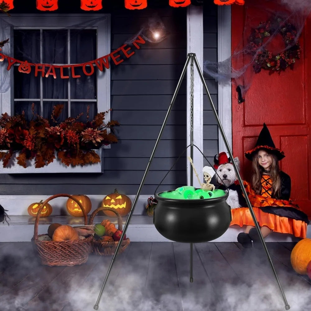 Halloween Black Witches Cauldron of Skeletons on Tripod Halloween Scary Props - product image 3
