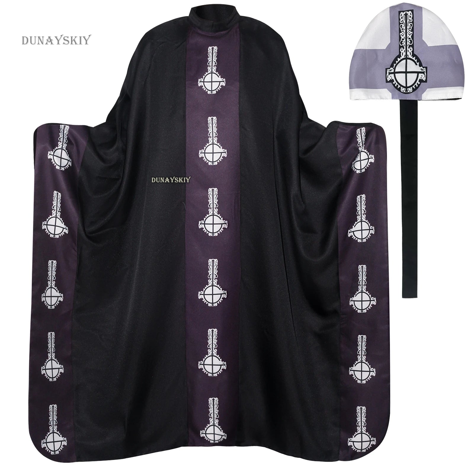 Medieval Papa Cape Emeritus Costume Middle Ages Black Cloak with Hat Full Set for Adult - cane / S