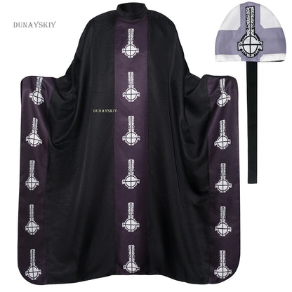 Medieval Papa Cape Emeritus Costume Middle Ages Black Cloak with Hat Full Set for Adult - cane / S