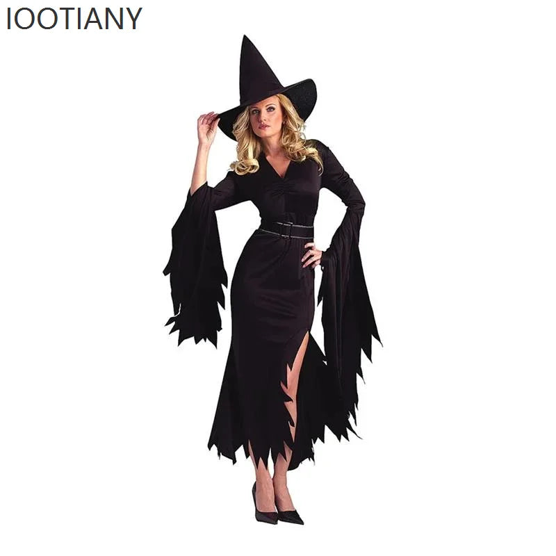 Halloween Adult Women's Gothic Black Witch Dress Costume Holiday Party Wizard Nightclub Masquerade Cosplay - product image 10