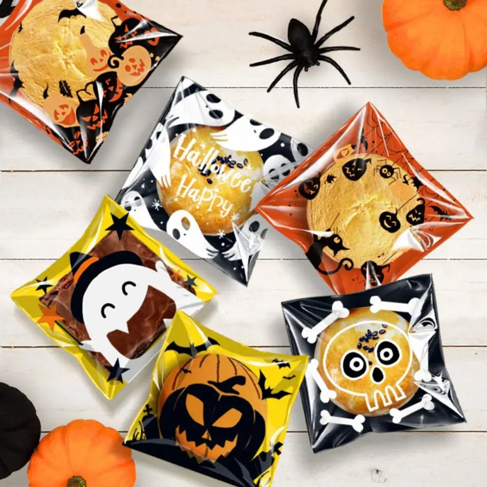 100Pcs Plastic Halloween Candy Bags Self-adhesive Clear Trick or Treat Bags Ghost Halloween Series Candy - product image 4