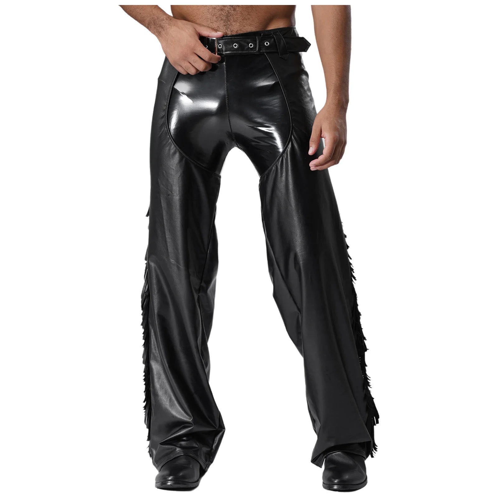 Men's Cowboy Western Show Chaps Motorcycle Faux Leather Costume - alternate view 5