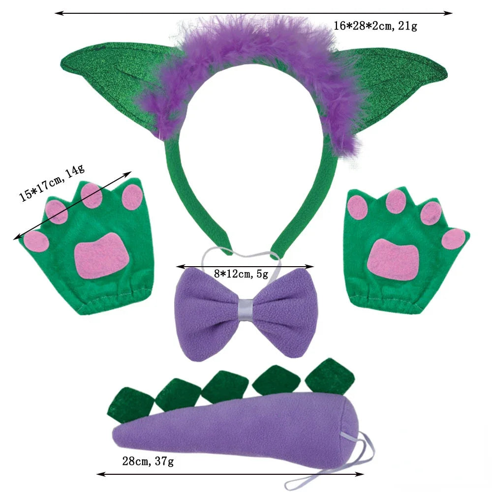 Girls Women Kids Animal Costume Dinosaur Green Tutu Skirt Ear Headband Bowtie Tail Cosplay Props Halloween - product image 12