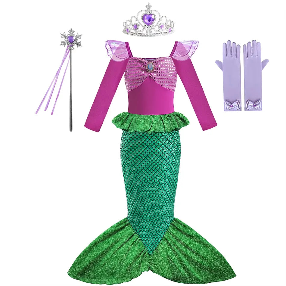 Red-Haired Mermaid Princess Halloween Costume for Kids